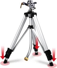 Impact Sprinkler on Adjustable Tripod Base, 360 Degree Large Area, Heavy Duty