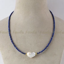 3mm Natural Lapis Lazuli Faceted Gemstone Round Beads White Keshi Pearl Necklace