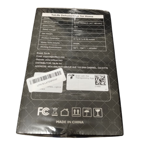 ToLife - Dehumidifier Model TZ-C1 - NEW In Sealed Box, Black - Picture 10 of 12