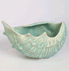 vintage 40s McCoy aqua ceramic pottery shell planter beautiful shape and color