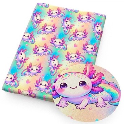 Axolotl Salamander Petting Zoo Polycotton blend fabric 10''x55'' 1269722 REMANANT