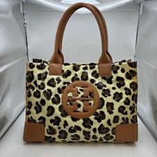 Tory Burch Women's Canvas Leather Tote Shoulder Handbag Leopard Print