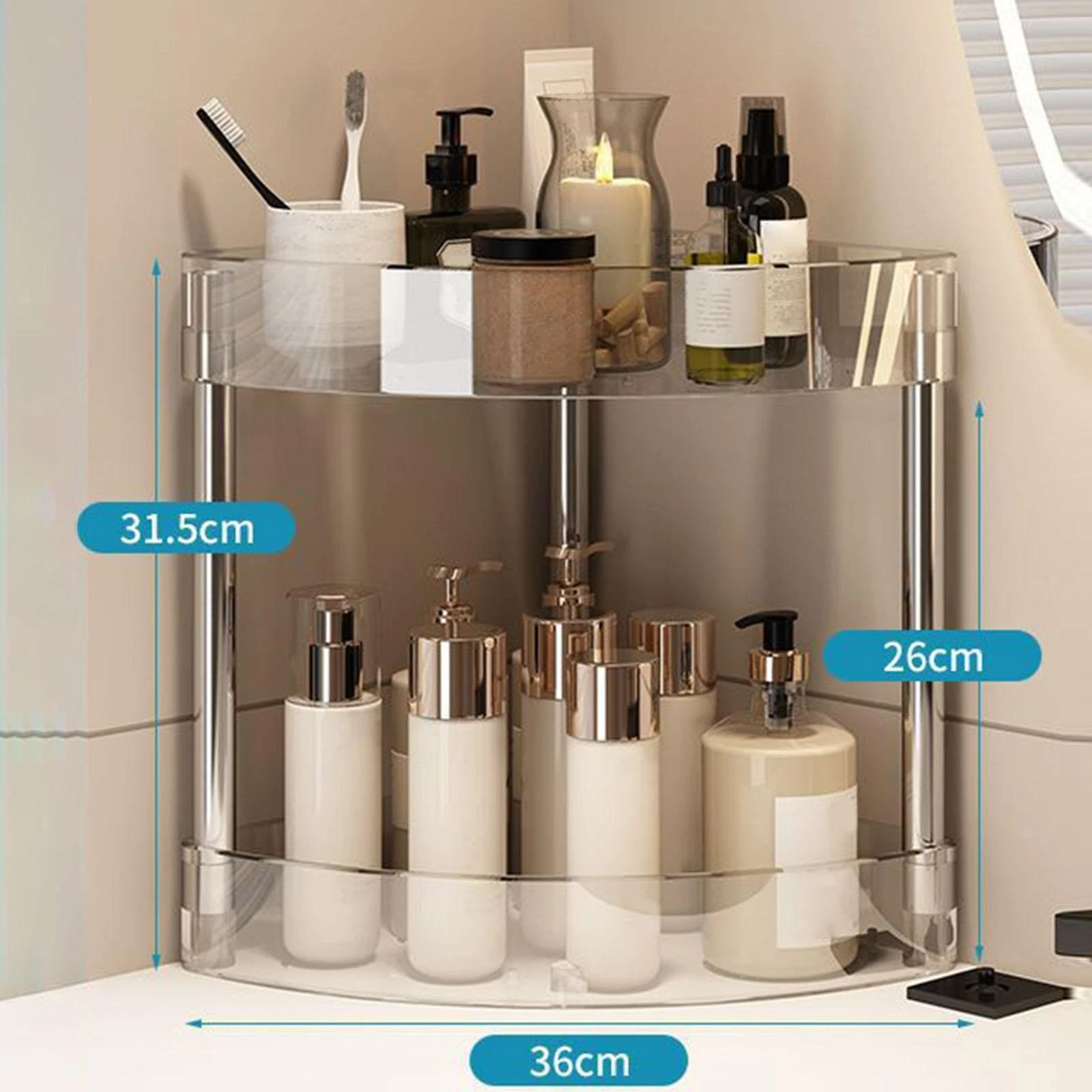 Bathroom Countertop Corner Organizer Perfume Display Stand Sundries 2 Tier