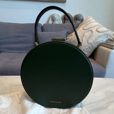 TAMMY & BENJAMIN Green/Grey Leather/Canvas Round Top Handle Bag, Strap, Gold HW