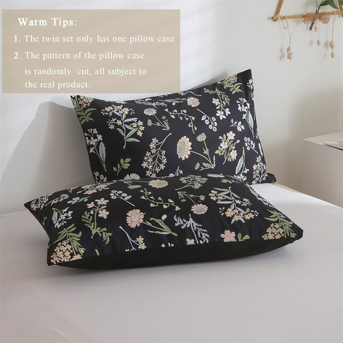 Floral Comforter Set Queen Size, Yellow Green Queen(3-Piece Set), Black - Picture 6 of 7