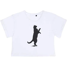 'Cat on Hind Legs Silhouette' Women's Cotton Crop Tops (CO054683)
