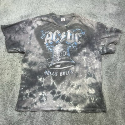 Vintage AC/DC Hells Bells T-Shirt Men's L Blue Gray Tie Dye Graphic Rock & Roll