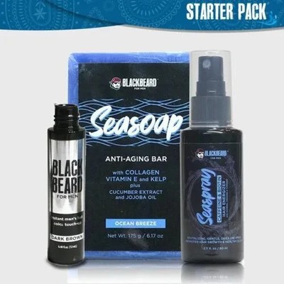 Blackbeard for Men Starter Pack | Beard Color + Hair Serum + Anti-Aging Soap