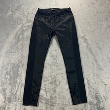 3x1 W1 Skinny Jeans Womens 27x25 Black Made in USA Coated Moto Side Panel Biker