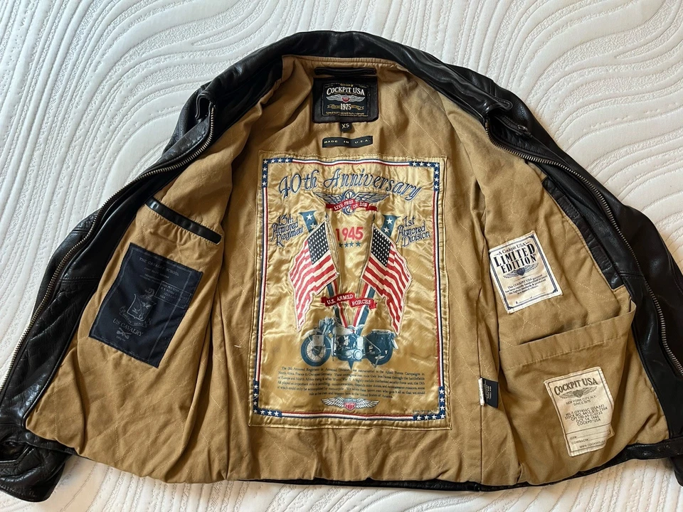 Cockpit USA 40th anniversary limited edition Leather tanker jacket, Black XS - Image 3 of 4