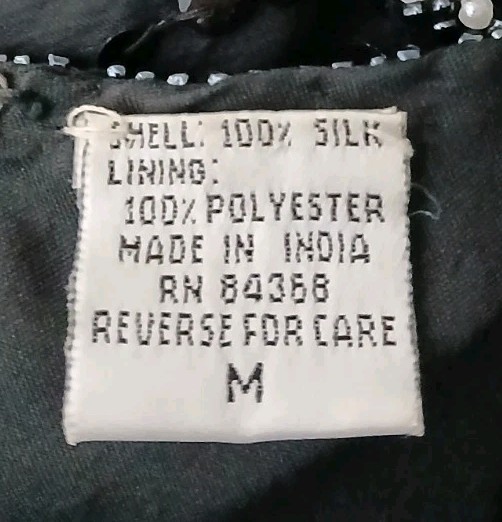 Laurence Kazar Vintage Top Size M 100% Silk Beaded Sequin Black Lined Blouse 