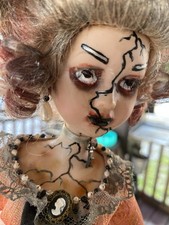Creepy Doll Porcelain SFX Painted Face Clothes Halloween Decor Vintage