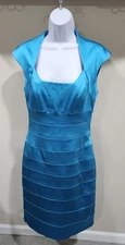 Dress By Jax Electric Blue Satin Cocktail Sheath Bodycon Dress Size 10 NWT