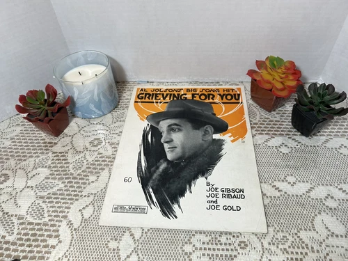 Vintage Sheet Music 1920-Grieving For You-Al Jolson-Gibson-Ribaud-Gold-Song