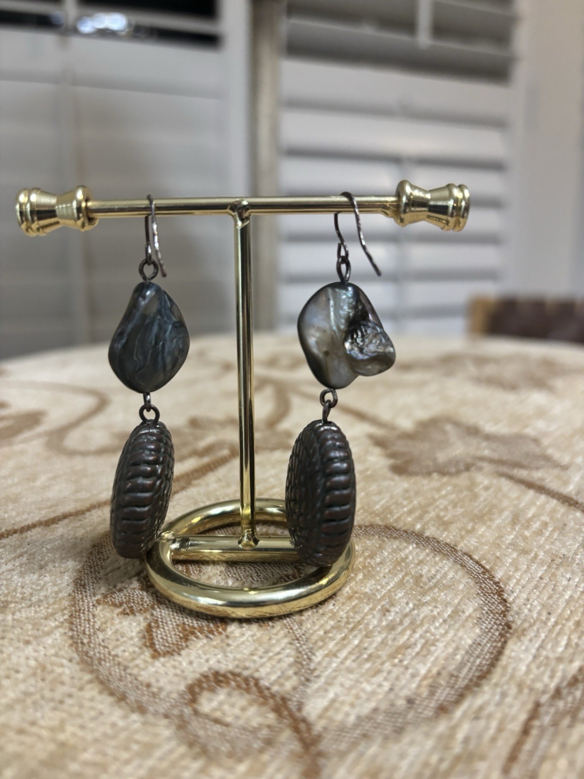 Artisan Abalone Shell Drop Earrings Handmade Brow… - image 3