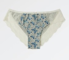 NEW FAT FACE BUTTERFLY MAYA CHEEKY BRIEFS GREY MARL WHITE LACE KNICKERS 14 (12)