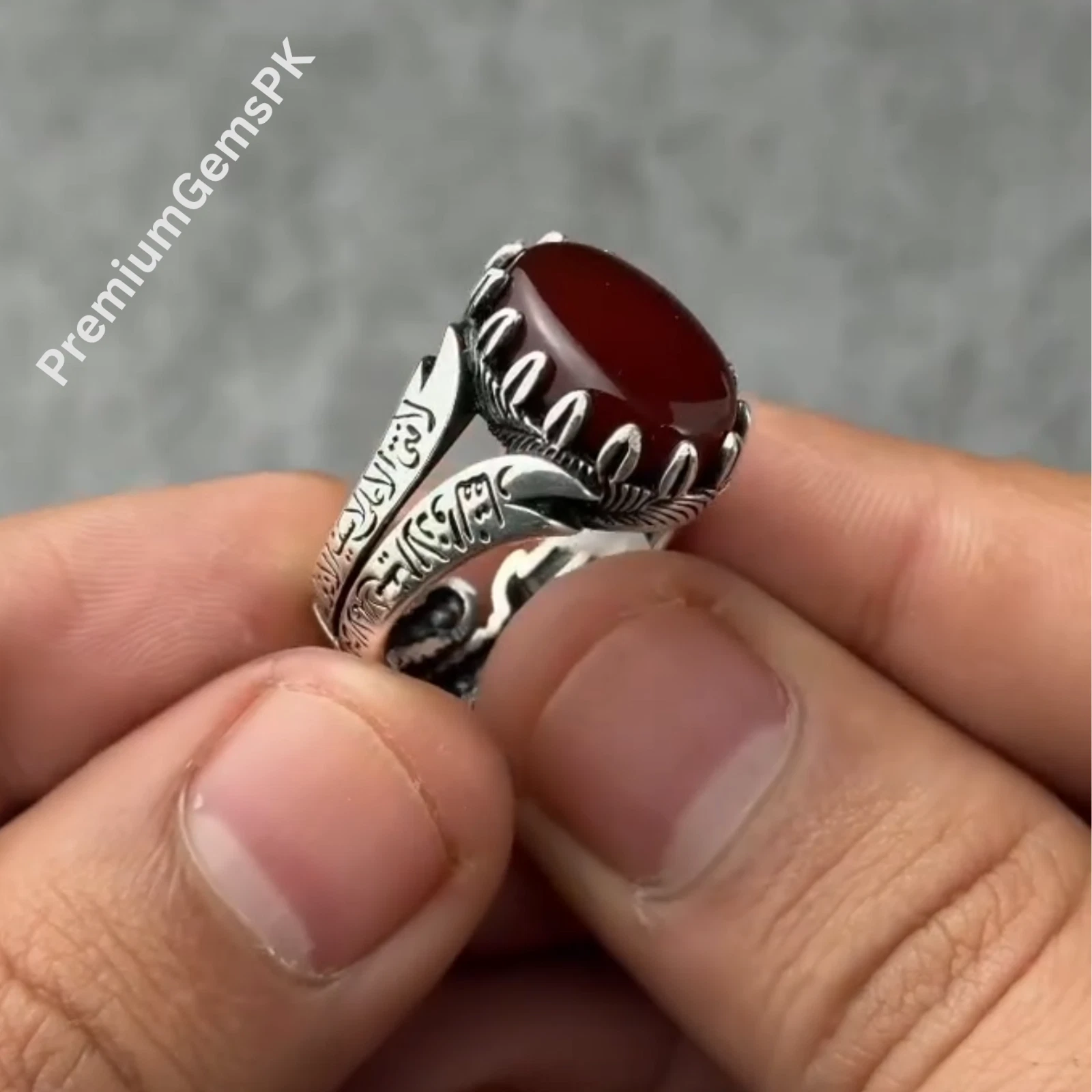 100% Natural Pigeon Blood Yamani Aqeeq Ring, Sterling Silver 925 Handmade Ring