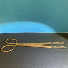 Brass/Copper Patina Decorative Fireplace Tongs( ?)VTG( S-4)