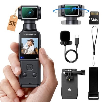 BOBLOV 4K Video Camera Vlogging Cam External Mic Support 128G 270° Rotating Lens