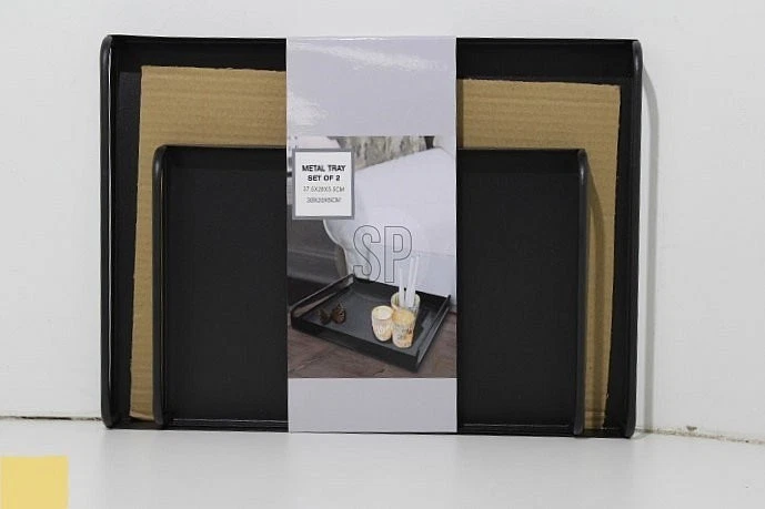 Serviertablett Metalltablett Schwarz 2 Tlg. 37,5 x 28cm 2 Griffe Schwarz Küche - Bild 3 von 4