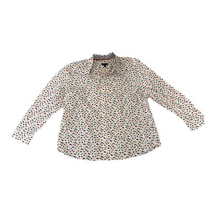 Talbots Petite Heart Print Cotton Button-Up Shirt Long Sleeve Size LP