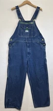 Liberty Overalls Mens 38x30 Blue Denim Green Trim Carpenter Workwear Bib Overall