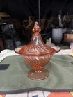 Vintage Imperial Glass "Twisted Optic" Pink Depression Glass Covered Candy Dish