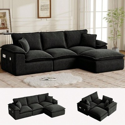 108'' Sectional Couches Modular Boneless Couch with Deep Seat & Fluffy Cushion