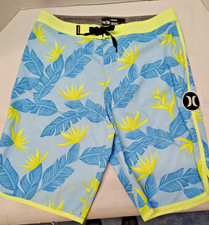 Hurley Boys Youth Board Shorts SZ 16 16/28 Blue Tropical Swim Trunks EUC