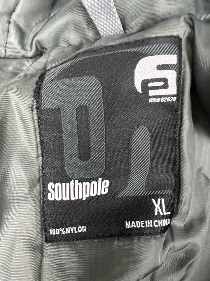 Chaqueta Southpole Para Hombres XL Gris Claro Capucha Puffer Bombardero Nylon Invierno Cremallera Completa Foto 3 de 4