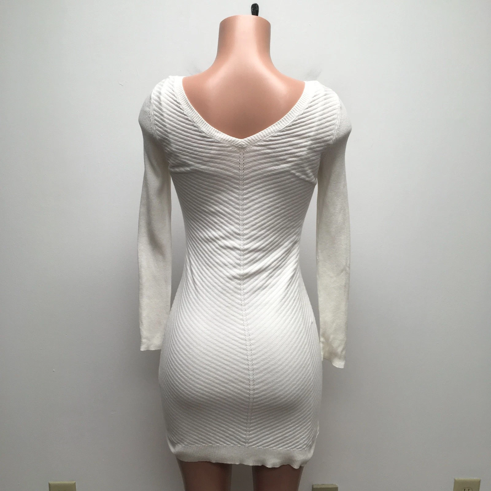 UNDERCOVER Abito maglione Victorias Secret bianco manica lunga costina cotone cashmere bodycon XS