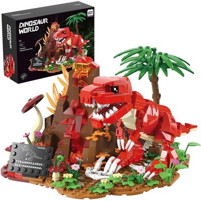 UNCLE BRICK Dinosaur World Building Blocks Set T-Rex Volcano 559 Pcs Red Plastic
