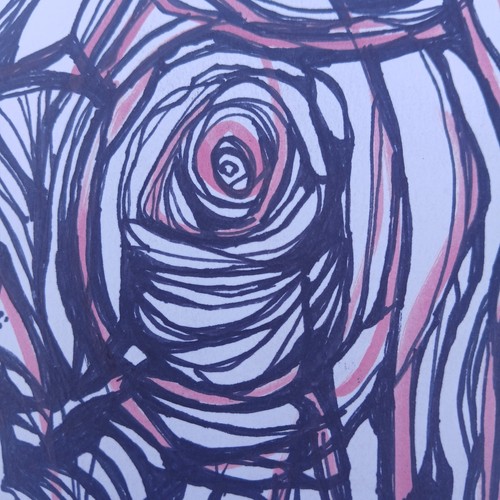 Kostenloser Versand Original abstrakter surrealistischer Zeichnung Sharpie Marker 8 1/2 x 11 Gesicht - Bild 2 von 24