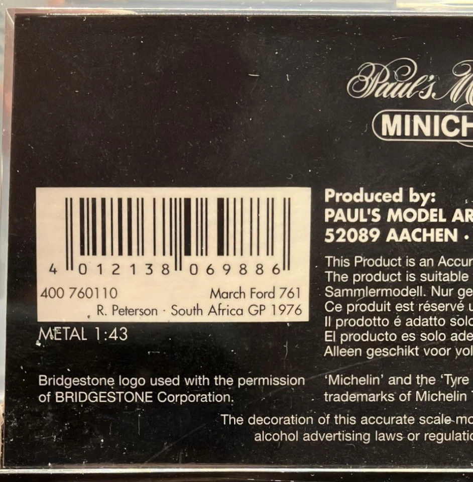Minichamps 1/43 March Ford 761 South Africa GP 1976 R. Peterson 400760110 - Image 4 of 4