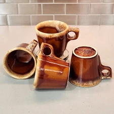 Hull Pottery Brown Drip Glazed Oven Proof Stoneware Cup Mug Lot of 4
