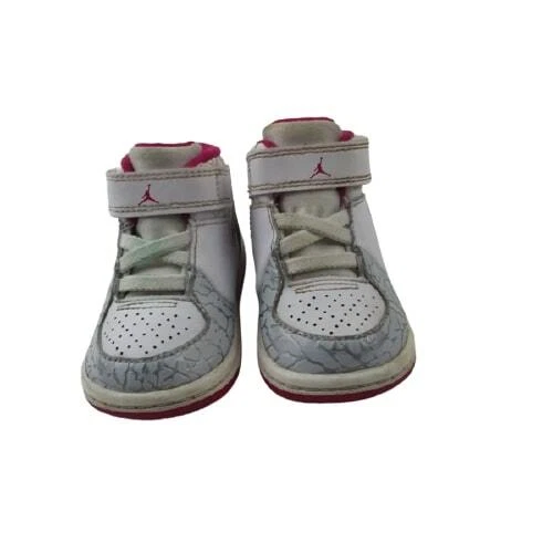 Toddler Girl Jordan 1 Flight 3 Size 4 White Silver Pink Leather High Top Shoe