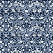 FreeSpirit Morris & Co Buttermere Mini Strawberry Thief Indigo Cotton Fabric BTY