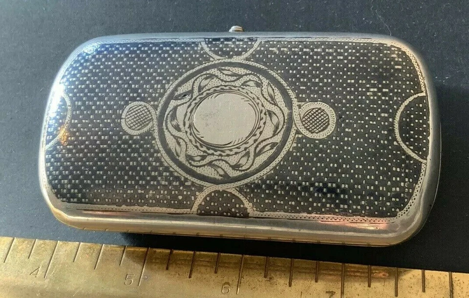 Raro Antiguo Ruso Esmalte Niello 84 Plata Esterlina Moscú 1874 Estuche de Cigarrillos Foto 2 de 4