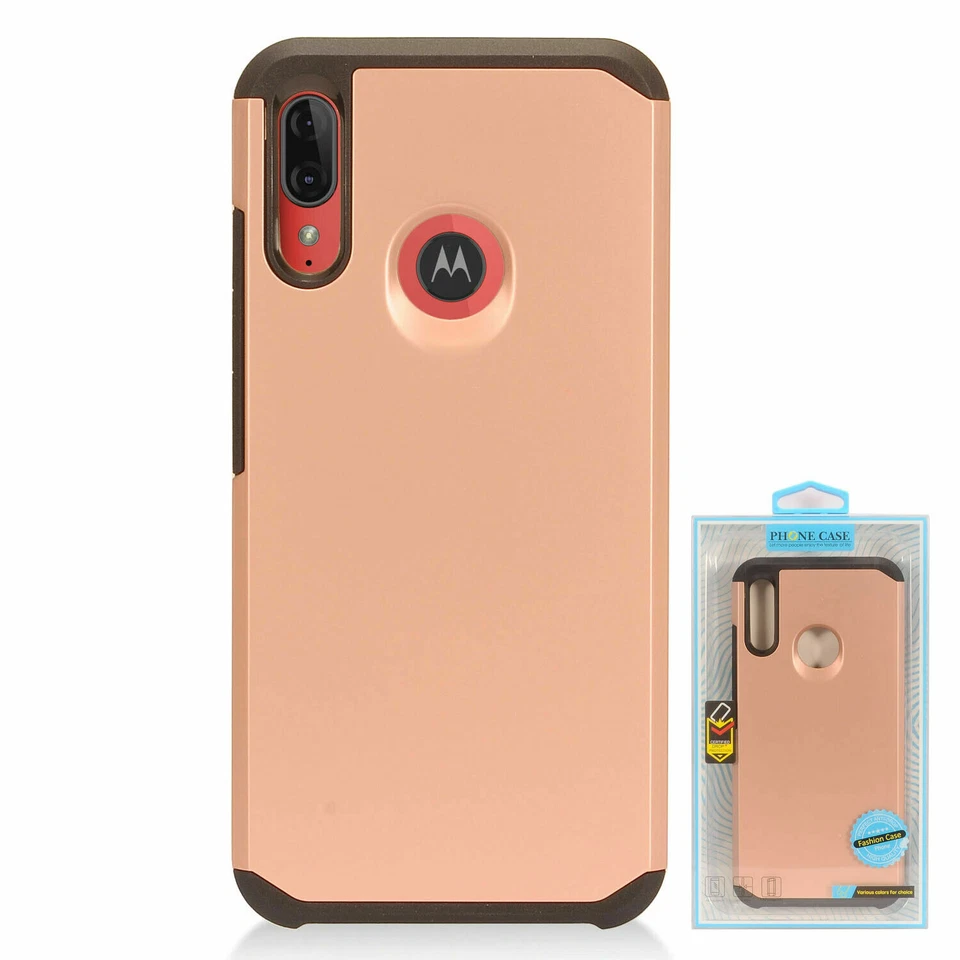 For Motorola E6 Plus XT2025 Rubberized Hybrid Slim Shockproof Case Pink/Black - Image 3 of 4