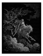 Dark Gothic Art Print – Death on a Pale Horse Engraving Poster, Vintage Macabre