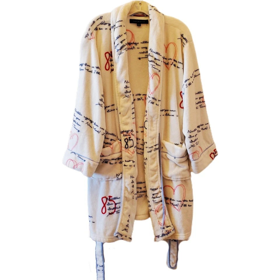 Винтажный халат для ванны Y2K Tommy Hilfiger белый фирменный 85 карманов мягкий универсальный принт - Изображение 3 из 4