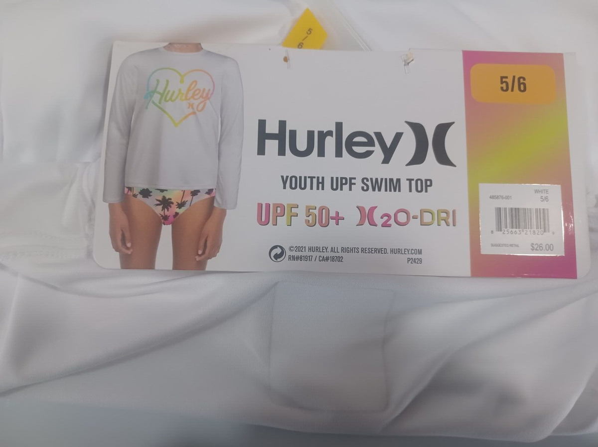 Hurley Swim Top UPF 50+ Long Sleeve, Pullover, Size Youth 5/6 New