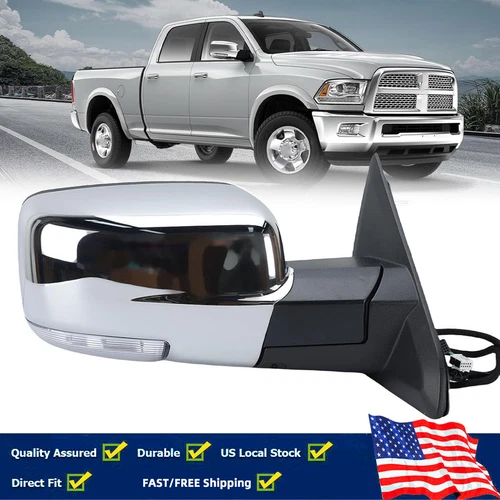 Chrome Power Mirror For Ram 1500 2500 3500 13-18 Right Heated Signal Light 12Pin