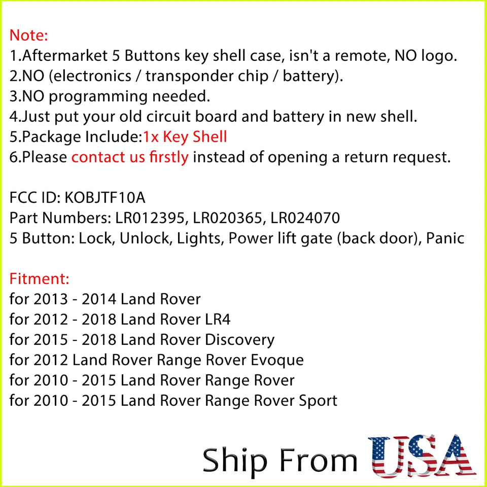 For 2010 2011 2012 2013 2014 2015 Land Rover Range Rover Sport Key Fob Shell 5B - Image 2 of 4