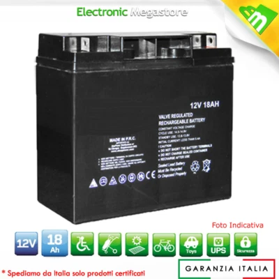 ANFEL BATTERIA AL PIOMBO AGM RICARICABILE 12V 18Ah RM12-18 ERMETICA VRLA GEL 18 AMPERE