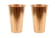 Pure Copper Water Drinking Hammered Tumbler Glass Health Benefits 450ML Set Of 2