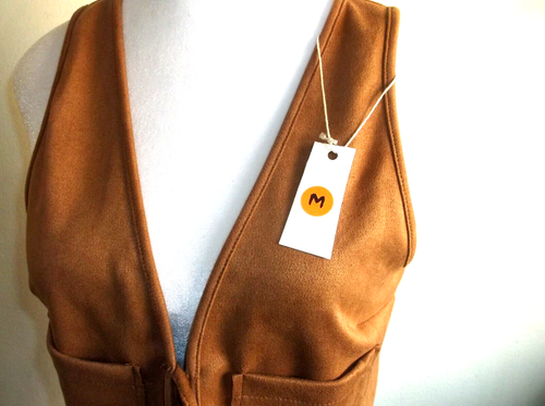 Solid Color Suedette Bomber Vest Sz M Tassel Tie Front Sleeveless NWOT - Picture 2 of 6