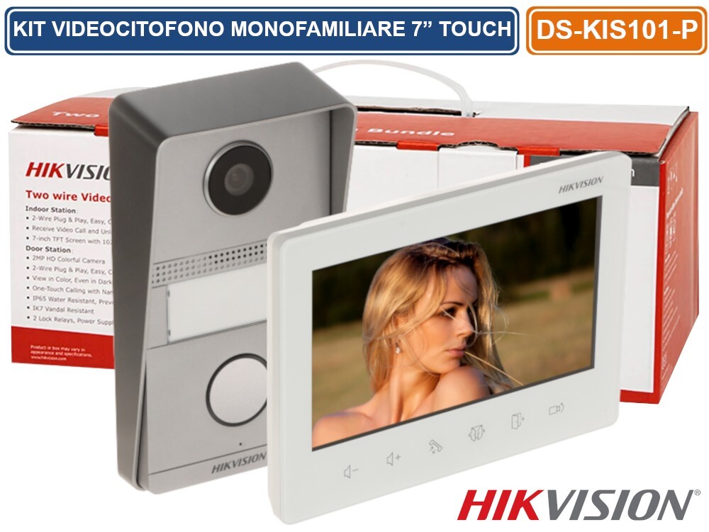 KIT VIDEOCITOFONO MONOFAMILIARE ANLOGICO A 2 FILI FULL HD 2MP MONITOR 7" TOUCH.