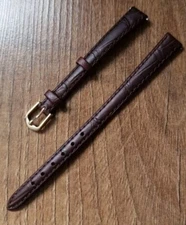 10mm VINTAGE APOLLO CLASSIQUE CROC GRAIN LEATHER BROWN LONG WATCH STRAP GOLD BKL