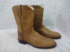 Justin Roper Youth Size 5.5D US Brown Leather Cowboy Western Boots 3410Y